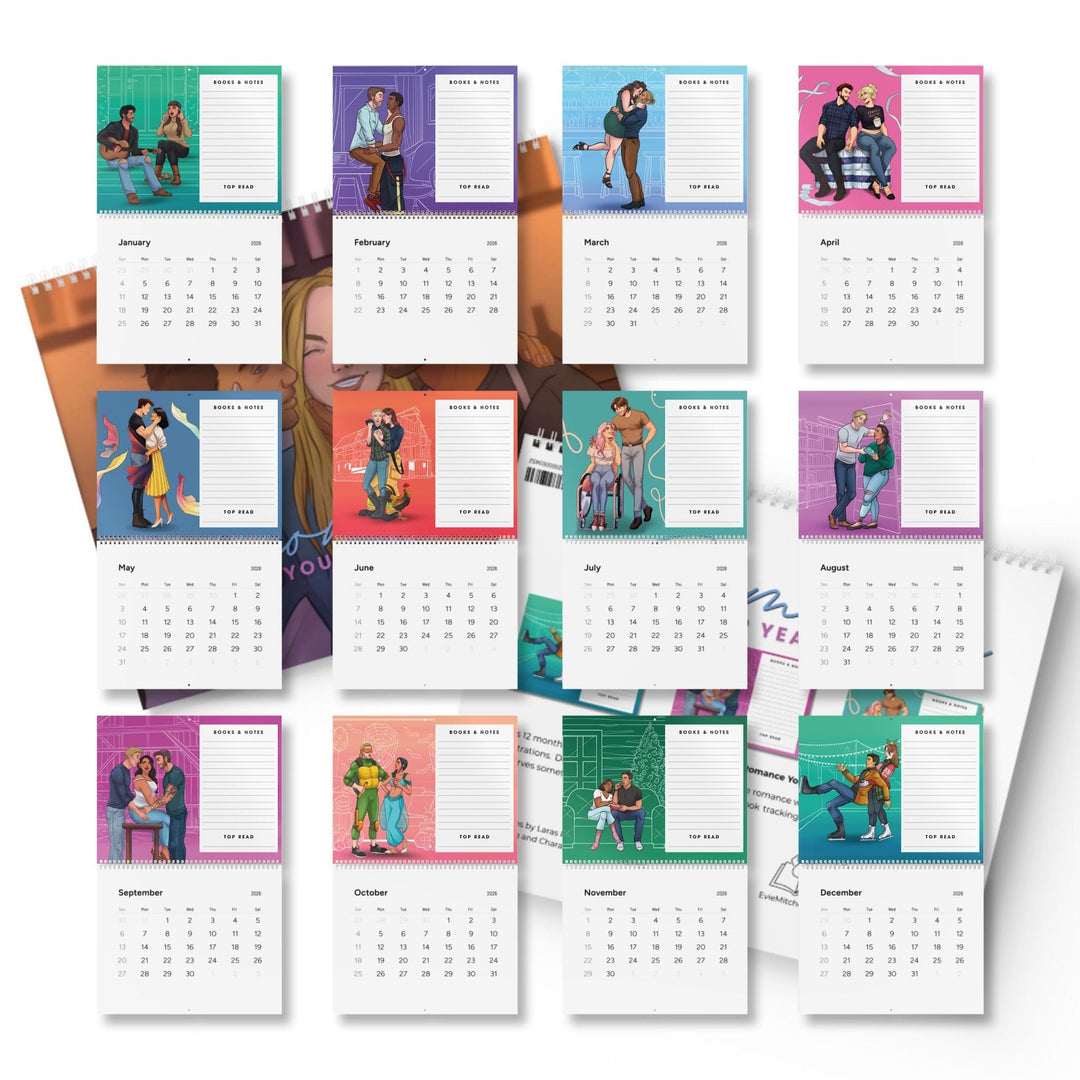 Printify Calendar Standard Wall Calendar 2026 | Perfect for Romance Readers | Bookish Romance Calendar