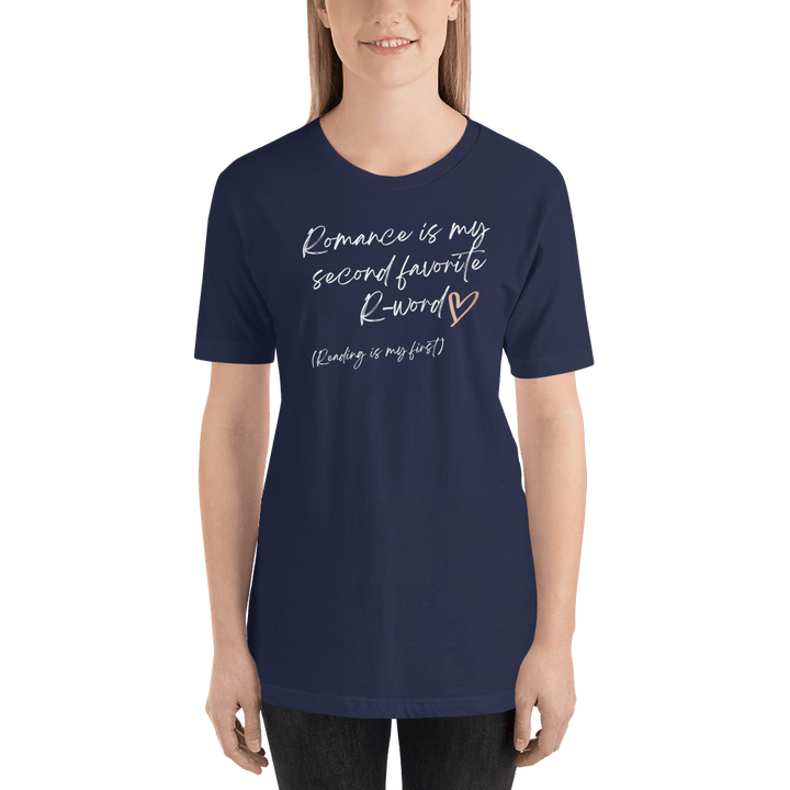 Evie Mitchell Navy / XS Romance is my second favorite R-word - Dark T-Shirts - USA Spelling